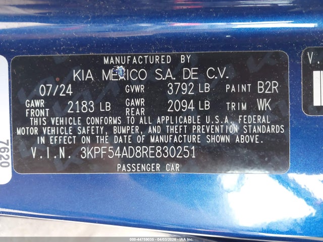 Aukcja sprzedaży 2024 Kia Forte Gt-line, vin: 3KPF54AD8RE830251, numer aukcji: 44759035