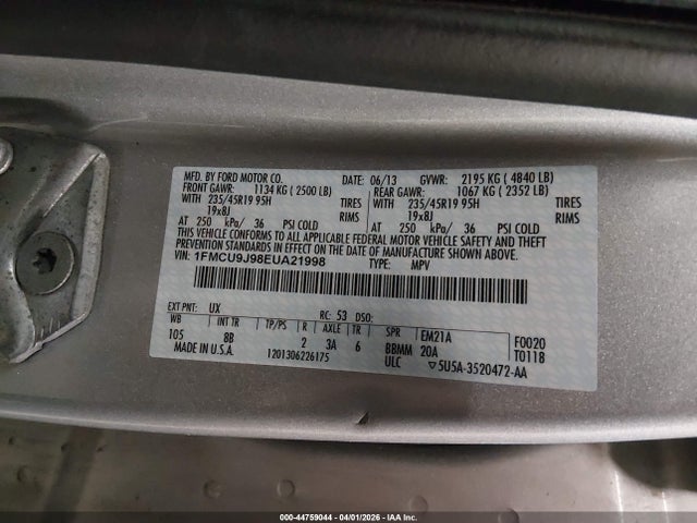 Aukcja sprzedaży 2014 Ford Escape Titanium, vin: 1FMCU9J98EUA21998, numer aukcji: 44759044