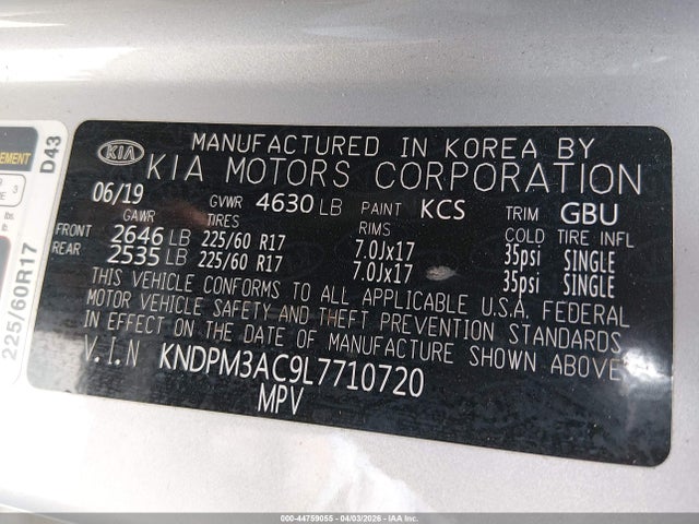 KNDPM3AC9L7710720 KIA Sportage Lx
