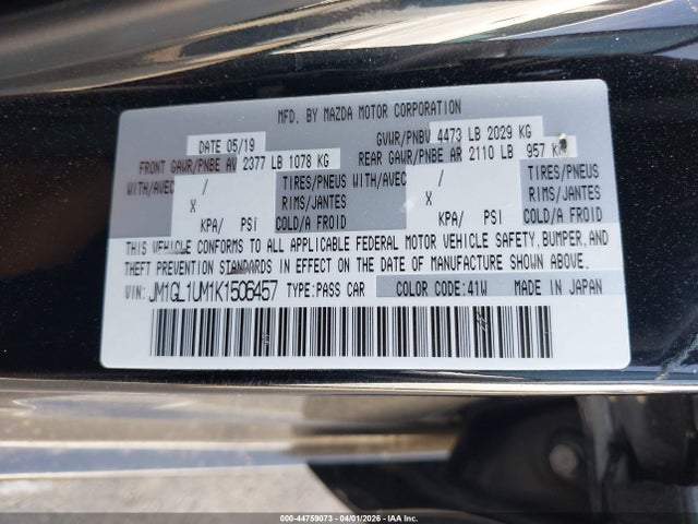 44759073 :رقم المزاد ، JM1GL1UM1K1506457 vin ، 2019 Mazda Mazda6 Sport مزاد بيع