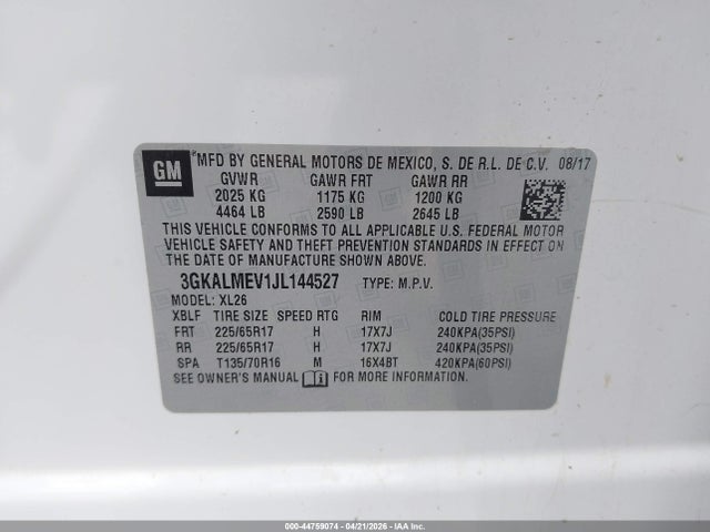 Продаж на аукціоні авто 2018 Gmc Terrain Sle, vin: 3GKALMEV1JL144527, номер лоту: 44759074