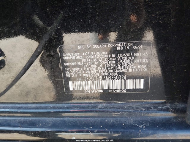 44759088 :رقم المزاد ، JF2GTHNC4M8360324 vin ، 2021 Subaru Crosstrek Limited مزاد بيع