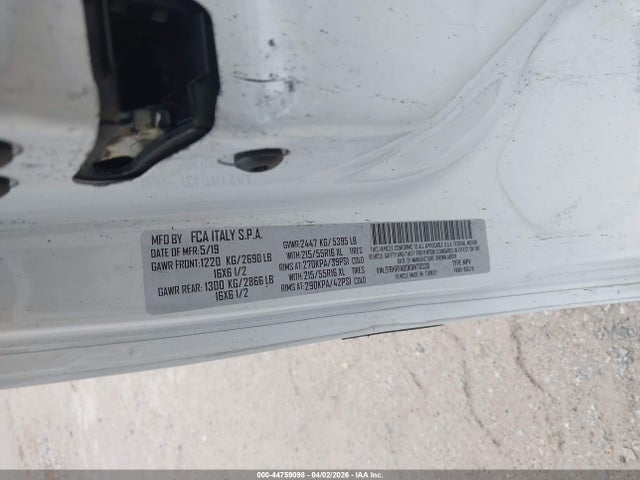 44759098 :رقم المزاد ، ZFBHRFAB0K6N78338 vin ، 2019 Ram Promaster City Tradesman مزاد بيع