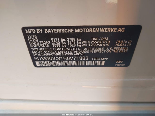 Продажа на аукционе авто 2017 Bmw X5 Xdrive35i, vin: 5UXKR0C31H0V71883, номер лота: 44759106