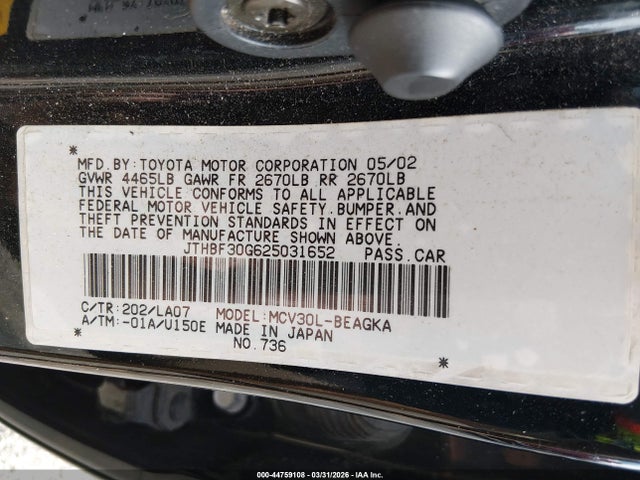 Auction sale of the 2002 Lexus Es 300, vin: JTHBF30G625031652, lot number: 44759108