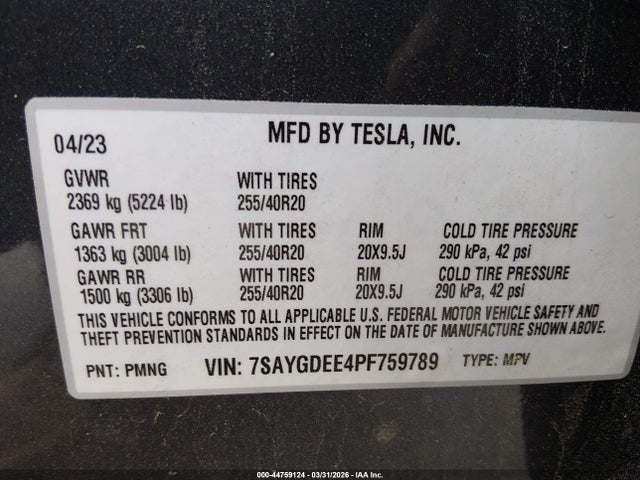 Продаж на аукціоні авто 2023 Tesla Model Y Awd/long Range Dual Motor All-wheel Drive, vin: 7SAYGDEE4PF759789, номер лоту: 44759124