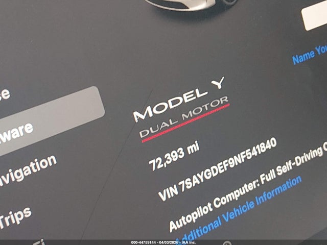 Aukcja sprzedaży 2022 Tesla Model Y Performance Dual Motor All-wheel Drive, vin: 7SAYGDEF9NF541840, numer aukcji: 44759144
