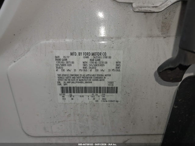 Продаж на аукціоні авто 2017 Lincoln Mkx Reserve, vin: 2LMPJ8LP5HBL38099, номер лоту: 44759153