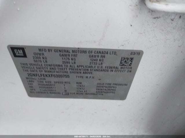 2GNFLFEKXF6309755 Chevrolet EQUINOX 1LT