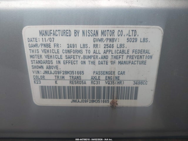 Aukcja sprzedaży 2008 Infiniti Ex35 Journey, vin: JNKAJ09F28M351665, numer aukcji: 44759210