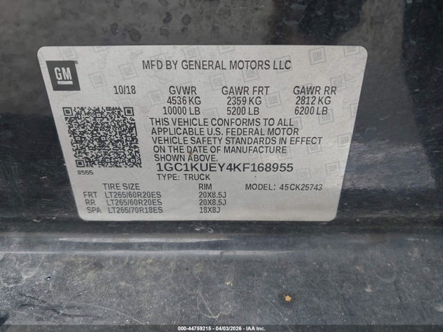 1GC1KUEY4KF168955 Chevrolet Silverado 2500hd High Country