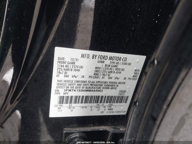 Aukcja sprzedaży 2021 Ford Mustang Mach-e Select, vin: 3FMTK1SS6MMA65963, numer aukcji: 44759217