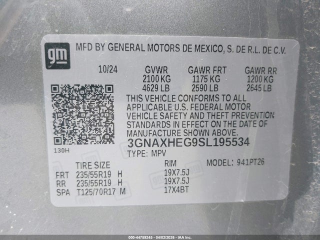 Aukcja sprzedaży 2025 Chevrolet Equinox Fwd Lt, vin: 3GNAXHEG9SL195534, numer aukcji: 44759245