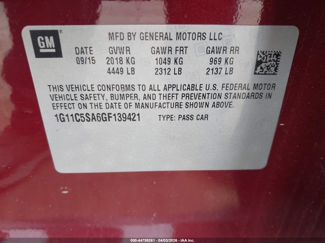 1G11C5SA6GF139421 Chevrolet Malibu Limited Lt