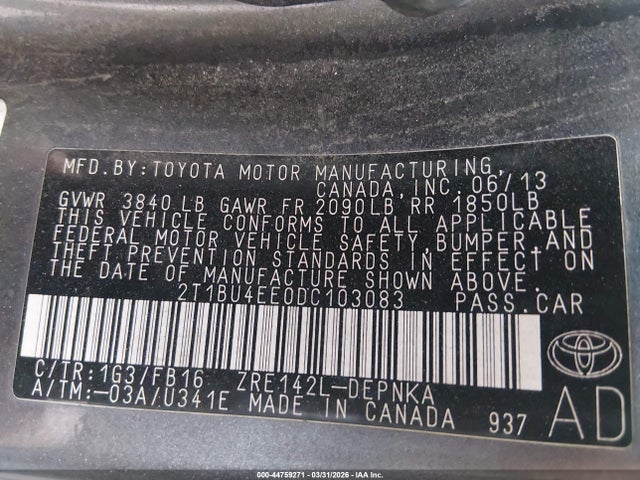 Продаж на аукціоні авто 2013 Toyota Corolla Le, vin: 2T1BU4EE0DC103083, номер лоту: 44759271