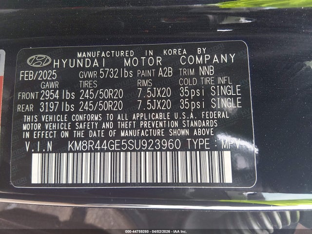 44759280 :رقم المزاد ، KM8R44GE5SU923960 vin ، 2025 Hyundai Palisade Sel Premium مزاد بيع