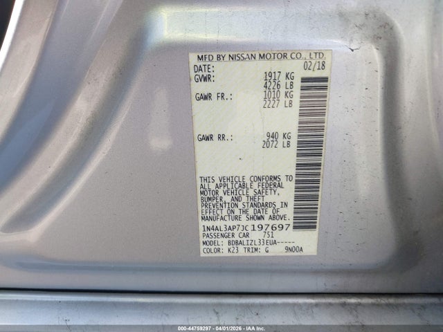 Продажа на аукционе авто 2018 Nissan Altima 2.5 Sv, vin: 1N4AL3AP7JC197697, номер лота: 44759297