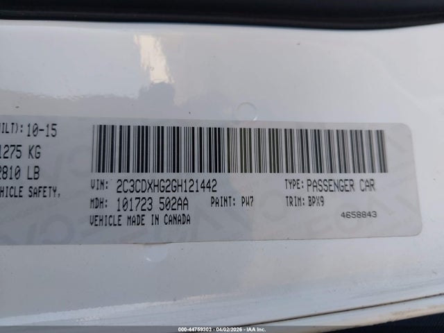 44759303 :رقم المزاد ، 2C3CDXHG2GH121442 vin ، 2016 Dodge Charger Sxt مزاد بيع