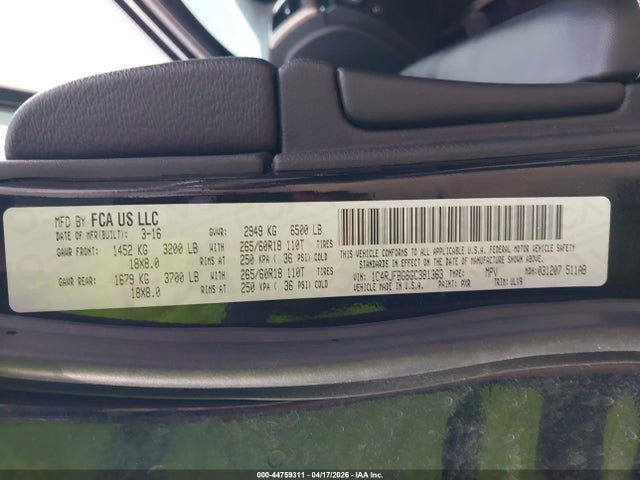44759311 :رقم المزاد ، 1C4RJFBG6GC381363 vin ، 2016 Jeep Grand Cherokee Limited مزاد بيع