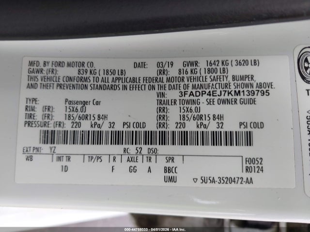 Продаж на аукціоні авто 2019 Ford Fiesta Se, vin: 3FADP4EJ7KM139795, номер лоту: 44759333