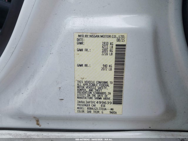 Nissan Altima 2.5 S 2015 1N4AL3AP3FC499639 Image 9