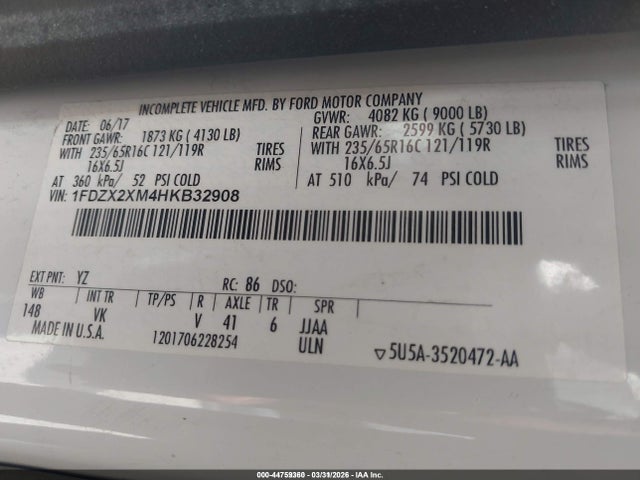 1FDZX2XM4HKB32908 Ford Transit-350 Xl