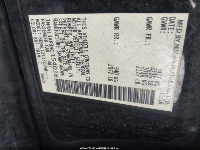 1N4AL3AP3HC154016 Nissan Altima 2.5 Sv