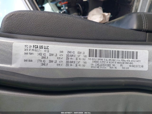 Продажа на аукционе авто 2016 Dodge Durango Limited, vin: 1C4RDJDG7GC412823, номер лота: 44759371