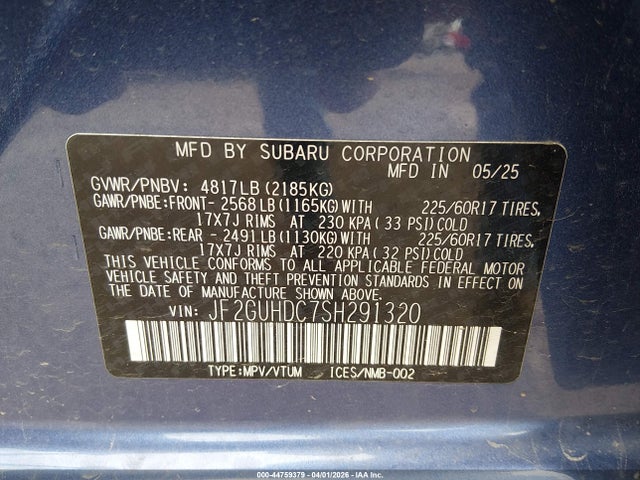 Aukcja sprzedaży 2025 Subaru Crosstrek Premium, vin: JF2GUHDC7SH291320, numer aukcji: 44759379