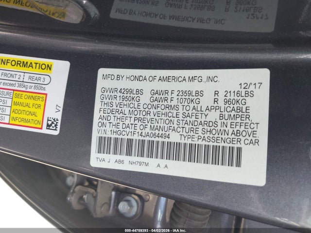 Продаж на аукціоні авто 2018 Honda Accord Lx, vin: 1HGCV1F14JA064494, номер лоту: 44759393