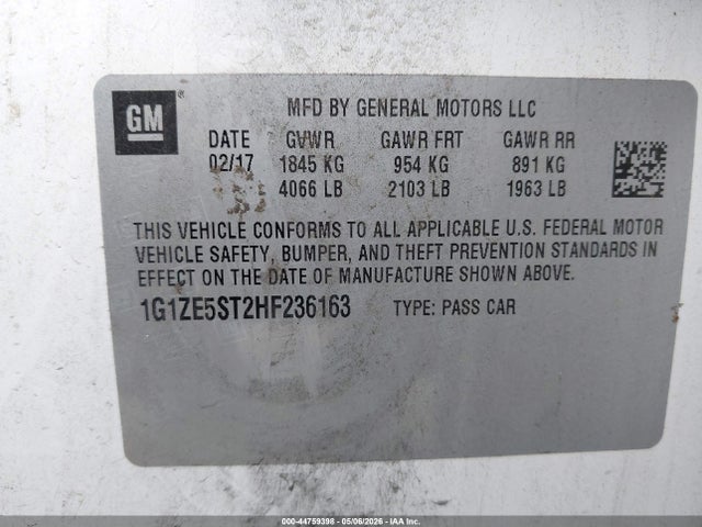1G1ZE5ST2HF236163 Chevrolet MALIBU 1LT