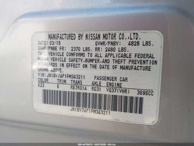 Продаж на аукціоні авто 2015 Infiniti Q50 Premium, vin: JN1BV7AP1FM343211, номер лоту: 44759415