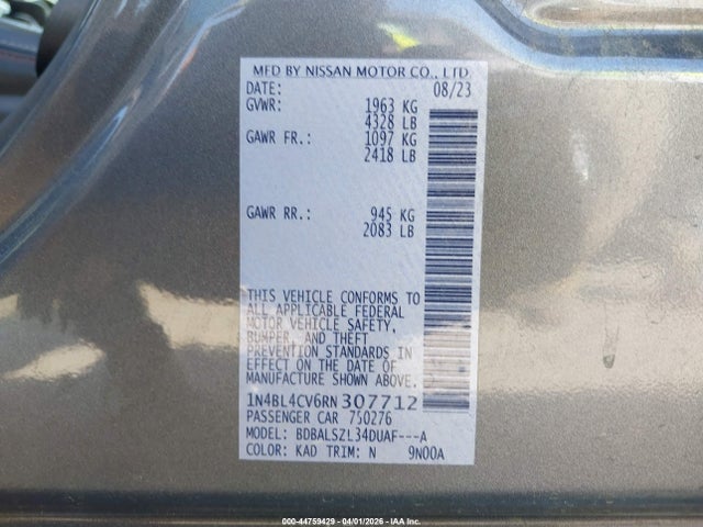 Aukcja sprzedaży 2024 Nissan Altima Sr Fwd, vin: 1N4BL4CV6RN307712, numer aukcji: 44759429