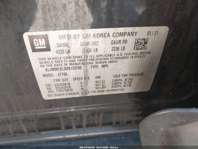 44759439 :رقم المزاد ، KL4MMFSL3MB129788 vin ، 2021 Buick Encore Gx Fwd Essence مزاد بيع