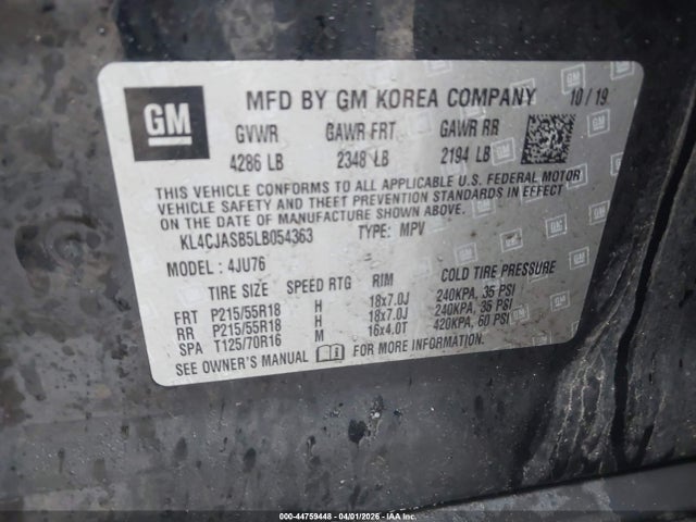 44759448 :رقم المزاد ، KL4CJASB5LB054363 vin ، 2020 Buick Encore Fwd Preferred مزاد بيع
