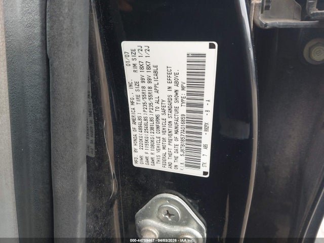 Aukcja sprzedaży 2007 Acura Rdx, vin: 5J8TB18577A016859, numer aukcji: 44759467