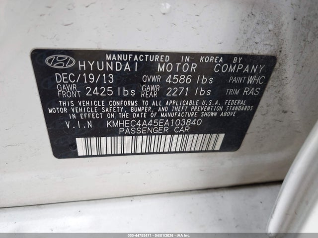 Aukcja sprzedaży 2014 Hyundai Sonata Hybrid Limited, vin: KMHEC4A45EA103840, numer aukcji: 44759471