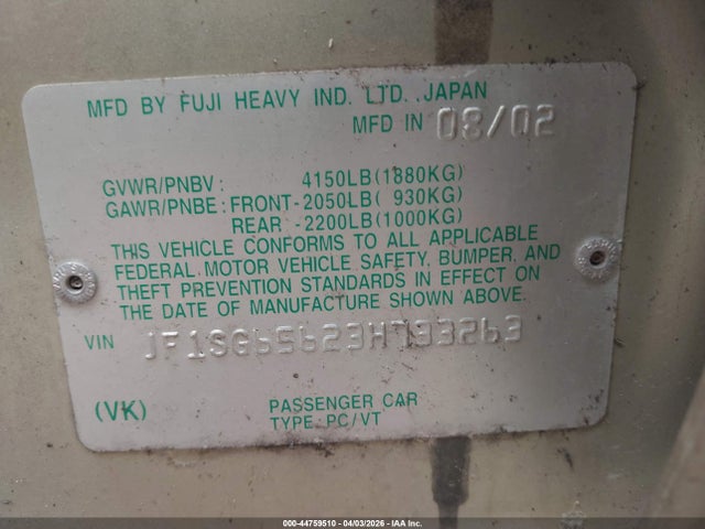 Aukcja sprzedaży 2003 Subaru Forester Xs, vin: JF1SG65623H733263, numer aukcji: 44759510