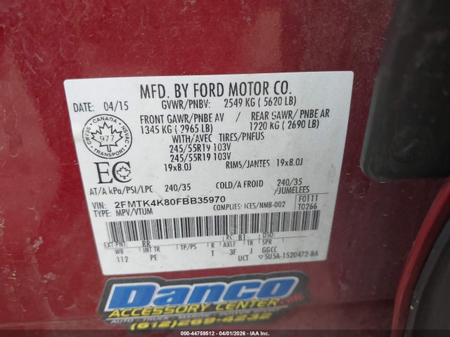 44759512 :رقم المزاد ، 2FMTK4K80FBB35970 vin ، 2015 Ford Edge Titanium مزاد بيع