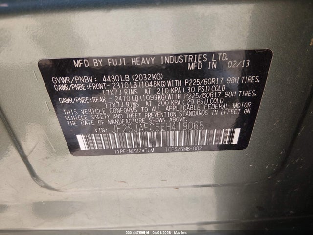 Aukcja sprzedaży 2014 Subaru Forester 2.5i Premium, vin: JF2SJAEC5EH419065, numer aukcji: 44759516