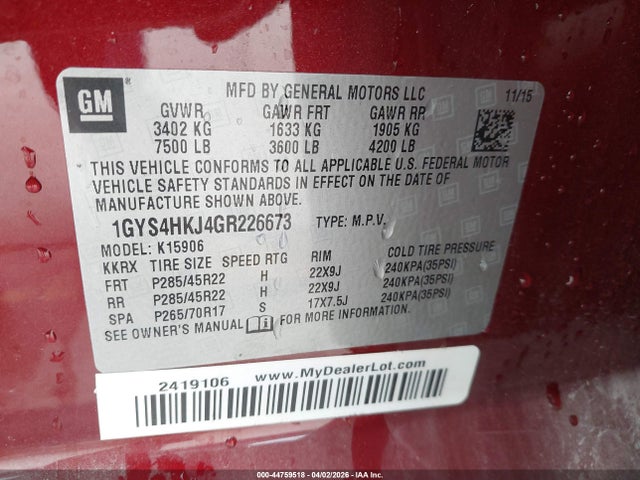Aukcja sprzedaży 2016 Cadillac Escalade Esv Luxury Collection, vin: 1GYS4HKJ4GR226673, numer aukcji: 44759518