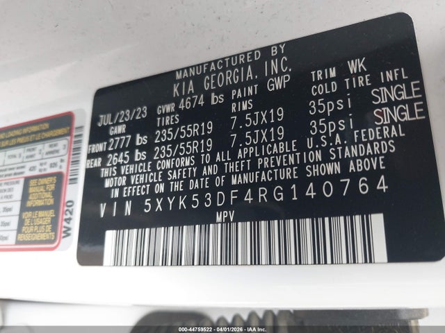 44759522 :رقم المزاد ، 5XYK53DF4RG140764 vin ، 2024 Kia Sportage Sx-prestige مزاد بيع