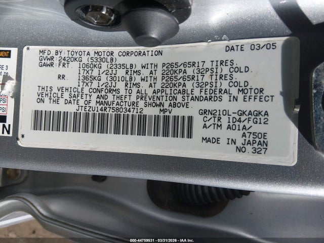 2005 TOYOTA 4RUNNER JTEZU14R758034712 Photo 8