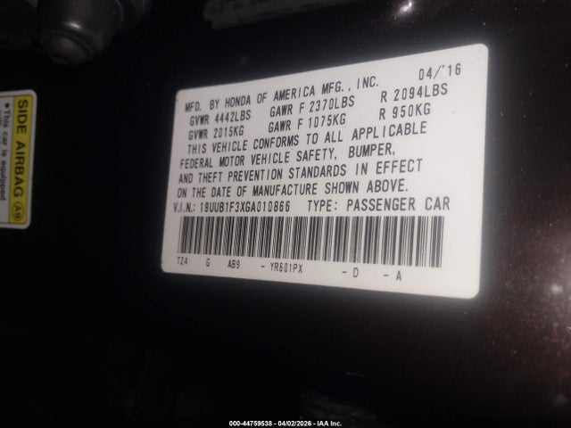 Aukcja sprzedaży 2016 Acura Tlx, vin: 19UUB1F3XGA010866, numer aukcji: 44759538