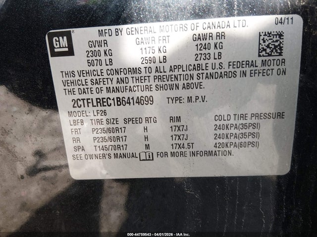 Продаж на аукціоні авто 2011 Gmc Terrain Sle-1, vin: 2CTFLREC1B6414699, номер лоту: 44759543