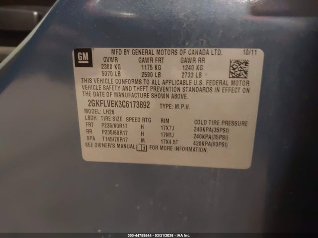 2012 Gmc Terrain Slt-1 მანქანა იყიდება აუქციონზე, vin: 2GKFLVEK3C6173892, აუქციონის ნომერი: 44759544