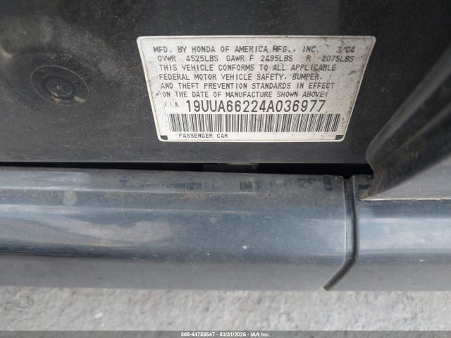 2004 Acura Tl მანქანა იყიდება აუქციონზე, vin: 19UUA66224A036977, აუქციონის ნომერი: 44759547