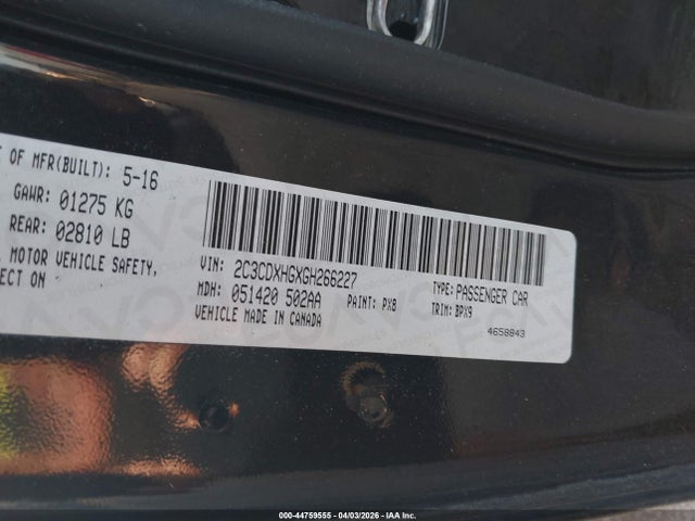 2016 Dodge Charger Sxt მანქანა იყიდება აუქციონზე, vin: 2C3CDXHGXGH266227, აუქციონის ნომერი: 44759555