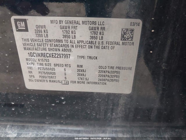 Aukcja sprzedaży 2014 Chevrolet Silverado 1500 1lt, vin: 1GCVKRECXEZ297997, numer aukcji: 44759584