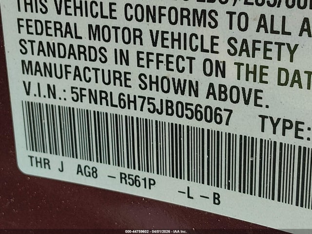 5FNRL6H75JB056067 Honda Odyssey Ex-l